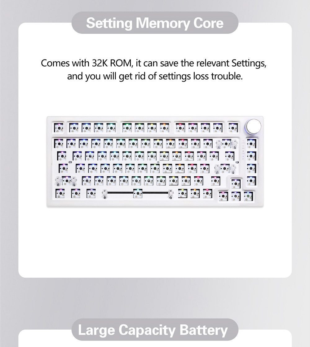 Feker IK75 Pro 3 Mode Wireless 75% Gasket Mechanical Keyboard kit hot swappable switch lighting effects RGB led type c 2.4G BT Feker IK75 Pro 3 Mode Wireless 75% Gasket Mechanical Keyboard kit hot swappable switch lighting effects RGB led type c 2.4G BT