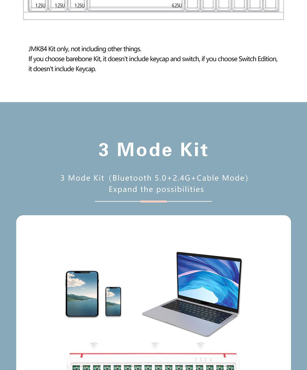 JMK84 JMK84 3 Mode Wireless 75% Mechanical Keyboard kit hot swappable switch lighting effects RGB led type c 2.4G BT JMK84 JMK84 3 Mode Wireless 75% Mechanical Keyboard kit hot swappable switch lighting effects RGB led type c 2.4G BT