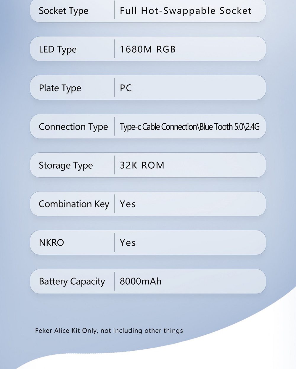 Feker Alice 80 3 Mode Wireless 80% Mechanical Keyboard kit hot swappable switch lighting effects RGB led type c 2.4G BT Ergo Kit Feker Alice 80 3 Mode Wireless 80% Mechanical Keyboard kit hot swappable switch lighting effects RGB led type c 2.4G BT Ergo Kit