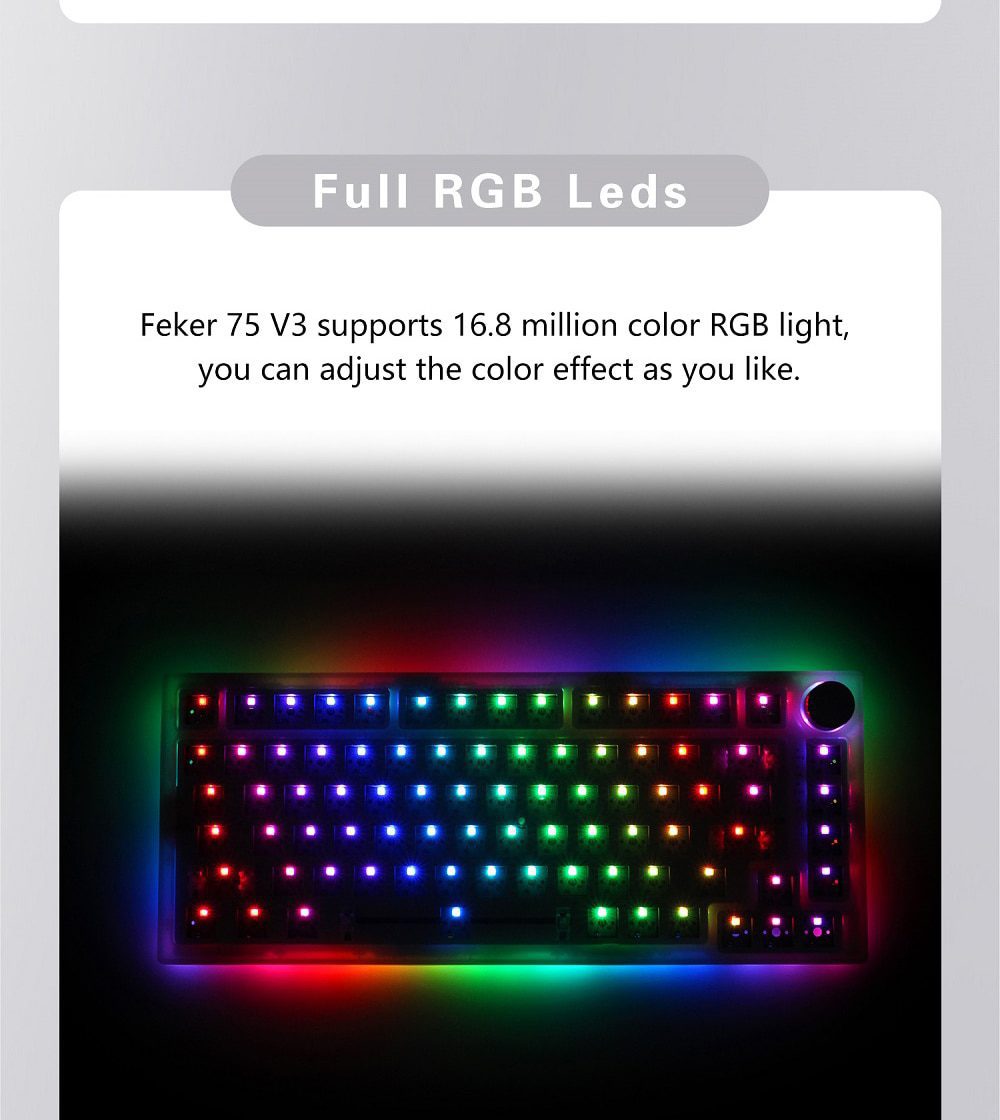 Feker IK75 Pro 3 Mode Wireless 75% Gasket Mechanical Keyboard kit Black Blue hot swappable lighting effects RGB led 2.4G BT Feker IK75 Pro 3 Mode Wireless 75% Gasket Mechanical Keyboard kit Black Blue hot swappable lighting effects RGB led 2.4G BT