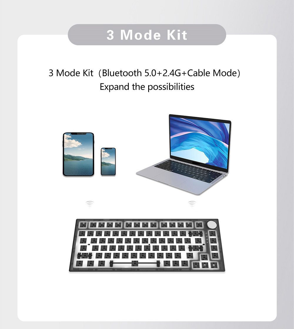 Feker IK75 Pro 3 Mode Wireless 75% Gasket Mechanical Keyboard kit Black Blue hot swappable lighting effects RGB led 2.4G BT Feker IK75 Pro 3 Mode Wireless 75% Gasket Mechanical Keyboard kit Black Blue hot swappable lighting effects RGB led 2.4G BT