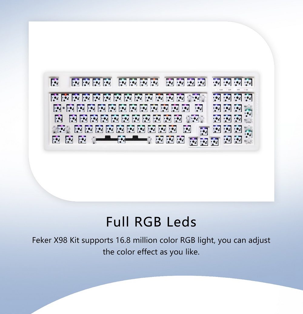 Feker 98 3 Mode Wireless 98% Mechanical Keyboard kit hot swappable switch lighting effects RGB led type c 2.4G BT Feker 98 3 Mode Wireless 98% Mechanical Keyboard kit hot swappable switch lighting effects RGB led type c 2.4G BT