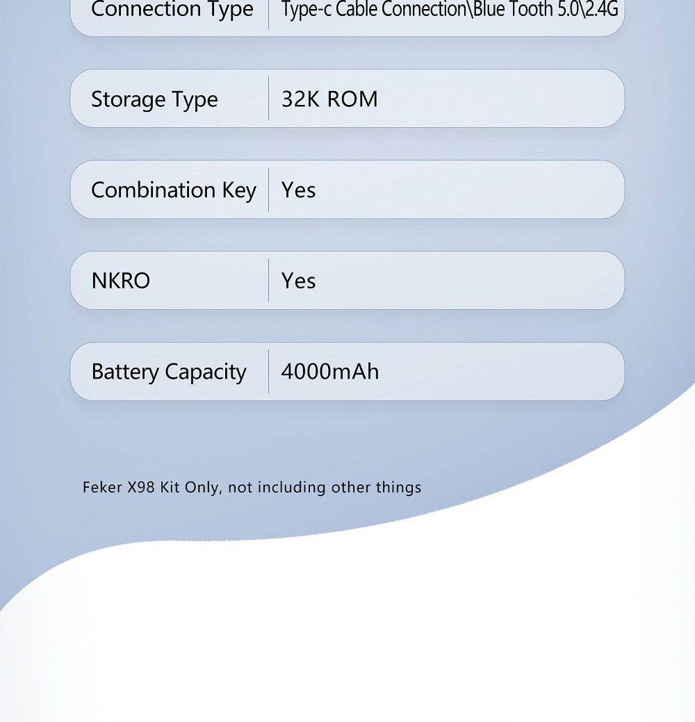 Feker 98 3 Mode Wireless 98% Mechanical Keyboard kit hot swappable switch lighting effects RGB led type c 2.4G BT Feker 98 3 Mode Wireless 98% Mechanical Keyboard kit hot swappable switch lighting effects RGB led type c 2.4G BT