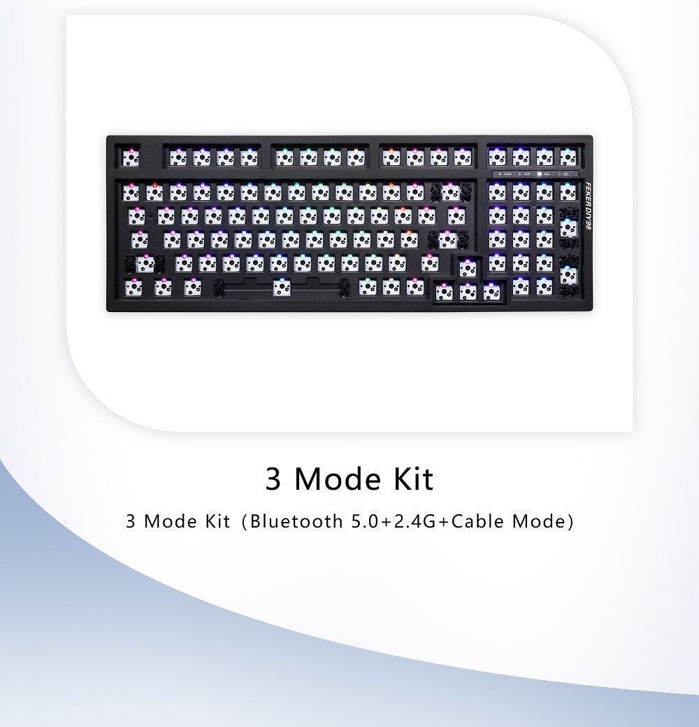 Feker 98 3 Mode Wireless 98% Mechanical Keyboard kit hot swappable switch lighting effects RGB led type c 2.4G BT Feker 98 3 Mode Wireless 98% Mechanical Keyboard kit hot swappable switch lighting effects RGB led type c 2.4G BT