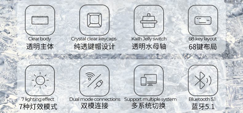 Lofree 65% 1% Clear Case Dual Mode Bluetooth Mechanical Keyboard Kailh Jellyfish switch with switch led support lighting effects Lofree 65% 1% Clear Case Dual Mode Bluetooth Mechanical Keyboard Kailh Jellyfish switch with switch led support lighting effects