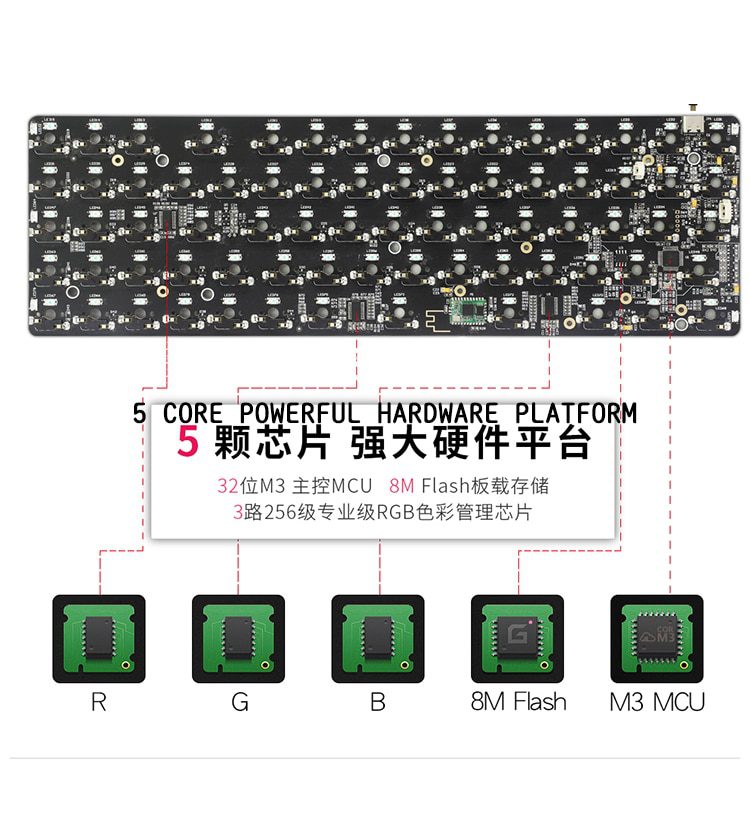 gk73 68% mechanical keyboard rgb switch led hot swapping socket type c pcb case with driver software program macro light effect