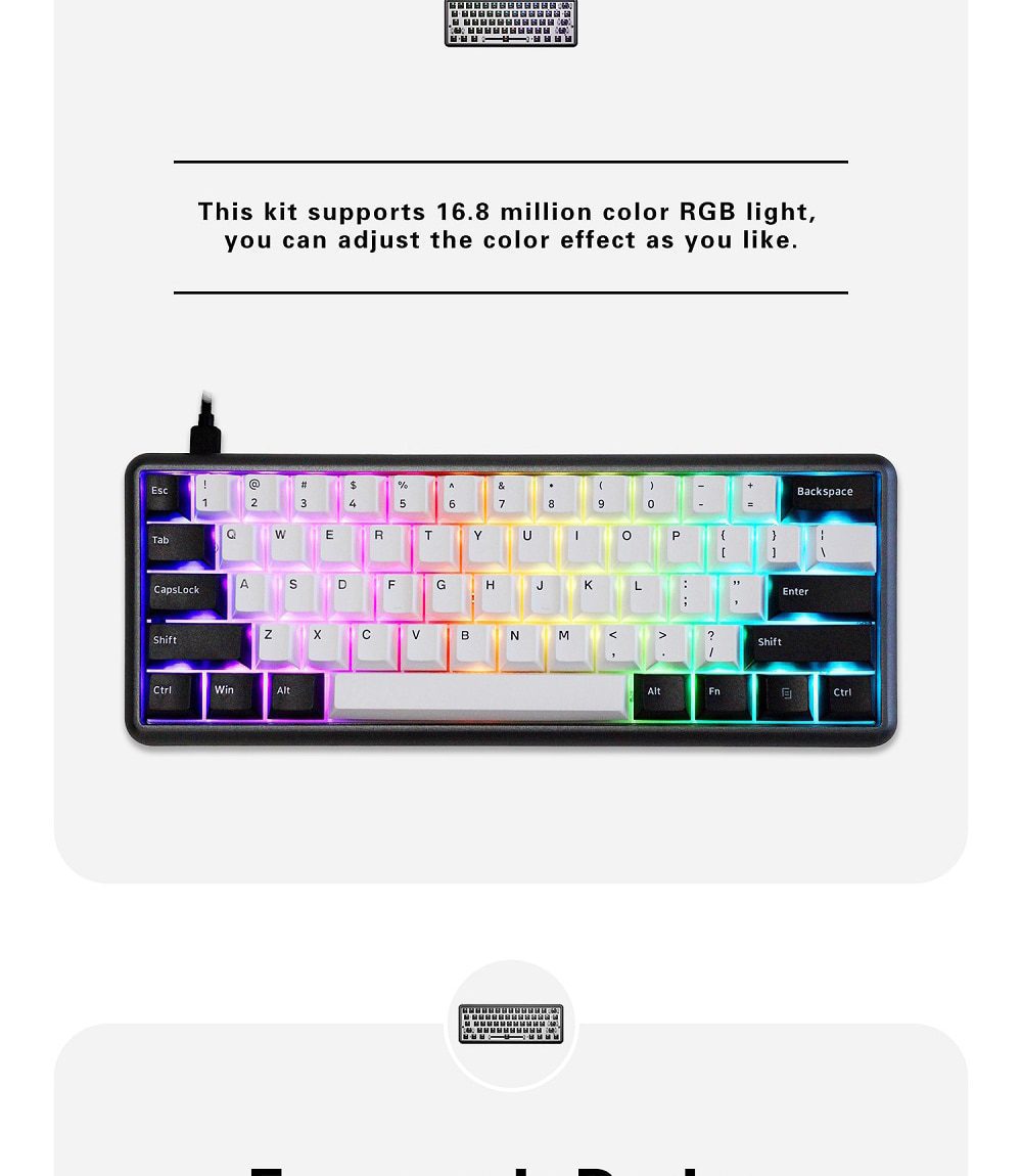 DOPOKEY 61 Mechanical Keyboard Kit 61 key 60% PCB CNC CASE hot swappable switch lighting effects with RGB switch led type c