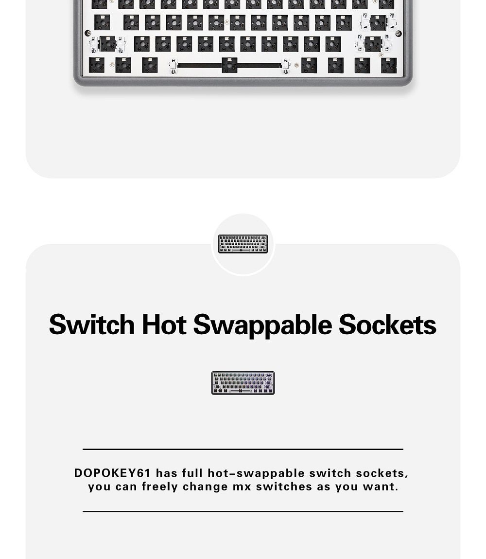 DOPOKEY 61 Mechanical Keyboard Kit 61 key 60% PCB CNC CASE hot swappable switch lighting effects with RGB switch led type c