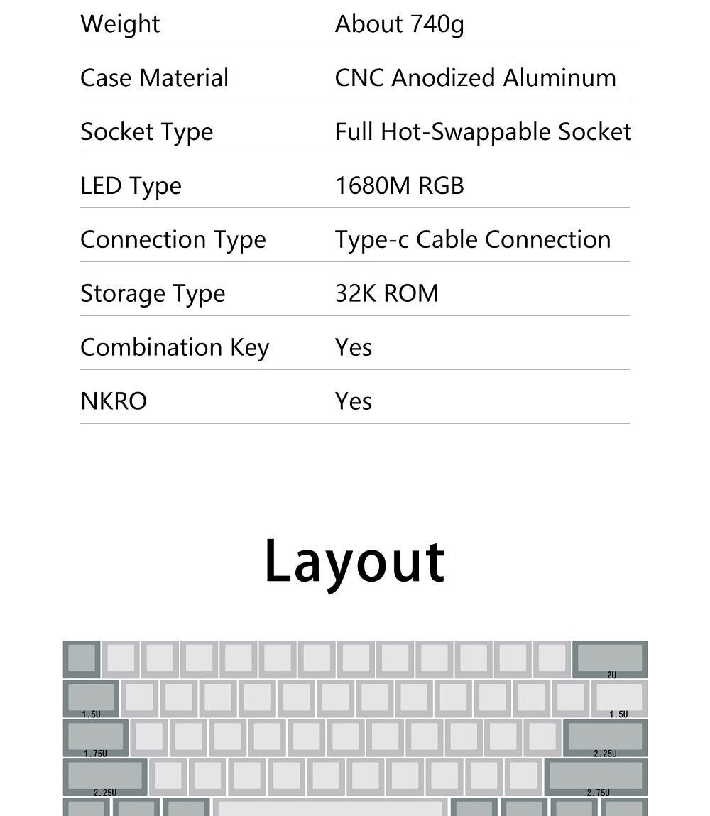 DOPOKEY 61 Mechanical Keyboard Kit 61 key 60% PCB CNC CASE hot swappable switch lighting effects with RGB switch led type c