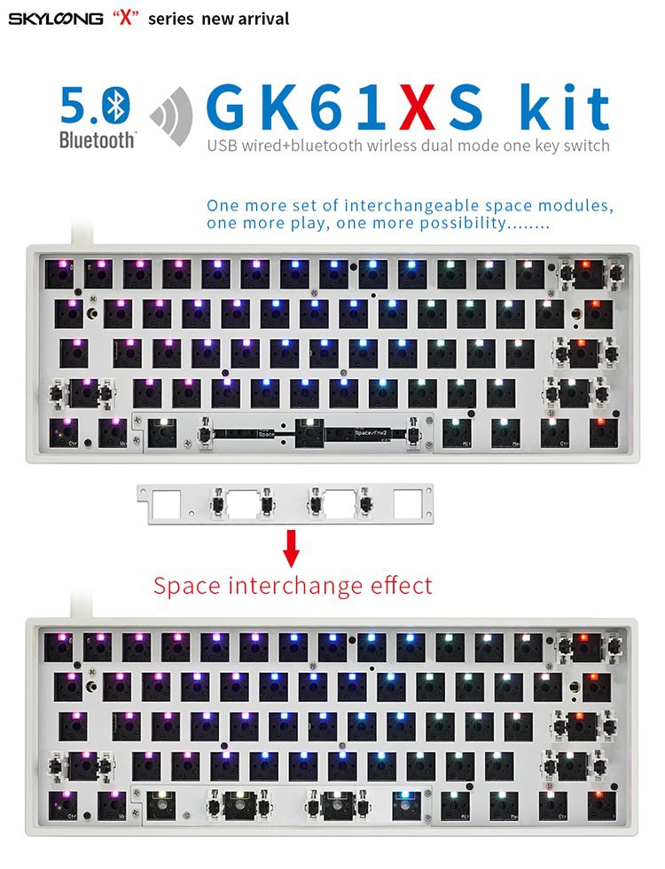 gk61xs gk61 dual mode bluetooth 5.0 60% mechanical keyboard rgb switch led hot swapping socket type c pcb case split spacebar gk61xs gk61 dual mode bluetooth 5.0 60% mechanical keyboard rgb switch led hot swapping socket type c pcb case split spacebar