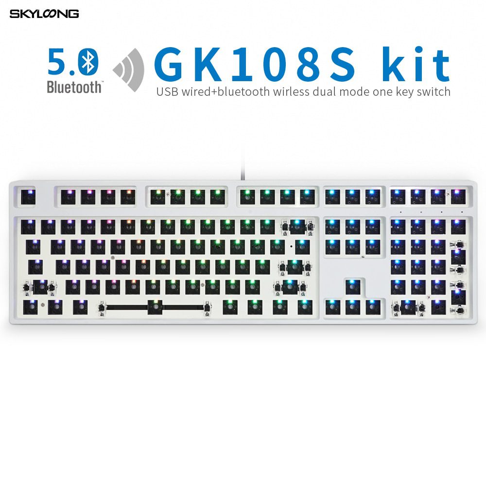 GK108 GK108S Dual Mode hot swappable 100% Custom Mechanical Keyboard Kit support rgb switch led type c software balck white case GK108 GK108S Dual Mode hot swappable 100% Custom Mechanical Keyboard Kit support rgb switch led type c software balck white case