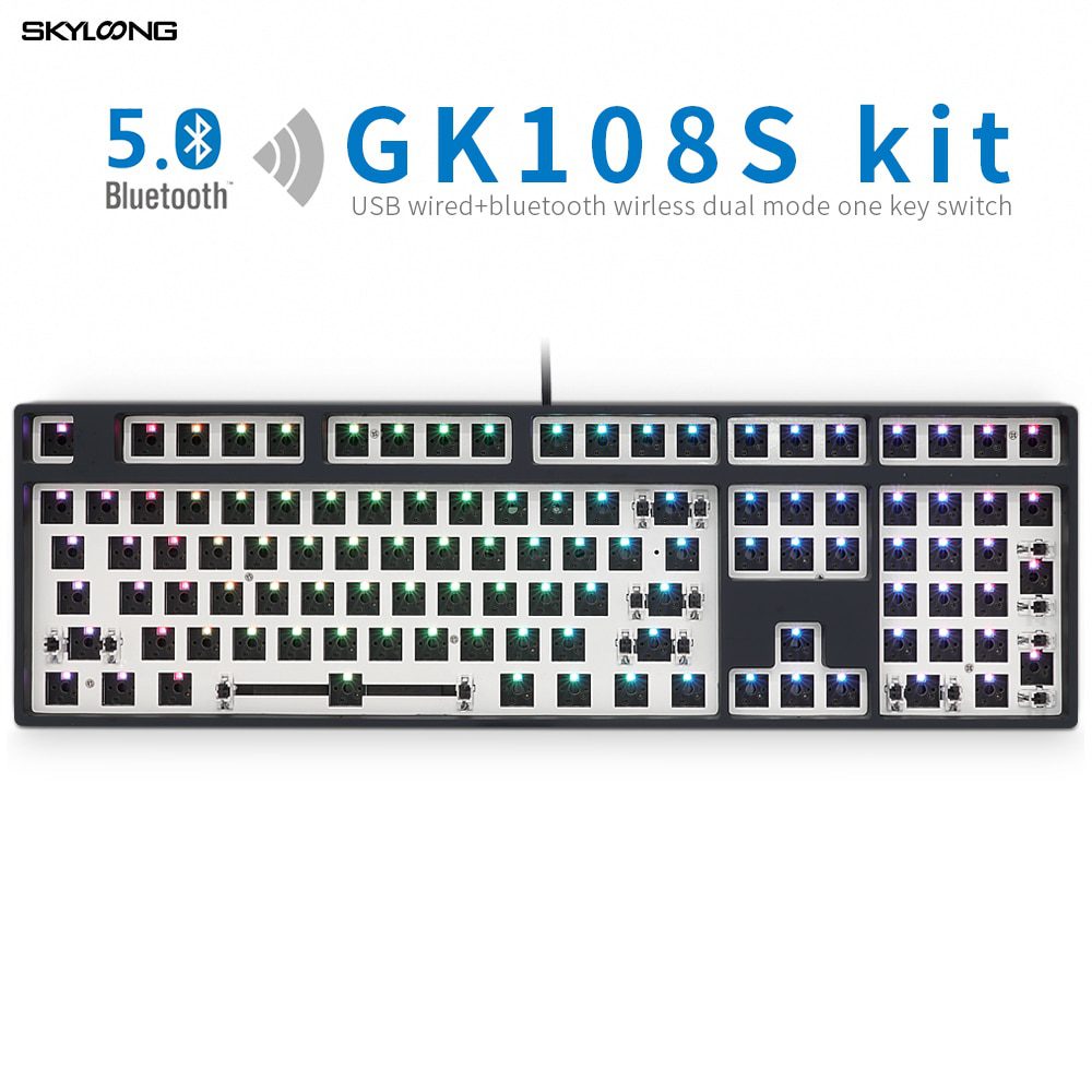 GK108 GK108S Dual Mode hot swappable 100% Custom Mechanical Keyboard Kit support rgb switch led type c software balck white case GK108 GK108S Dual Mode hot swappable 100% Custom Mechanical Keyboard Kit support rgb switch led type c software balck white case