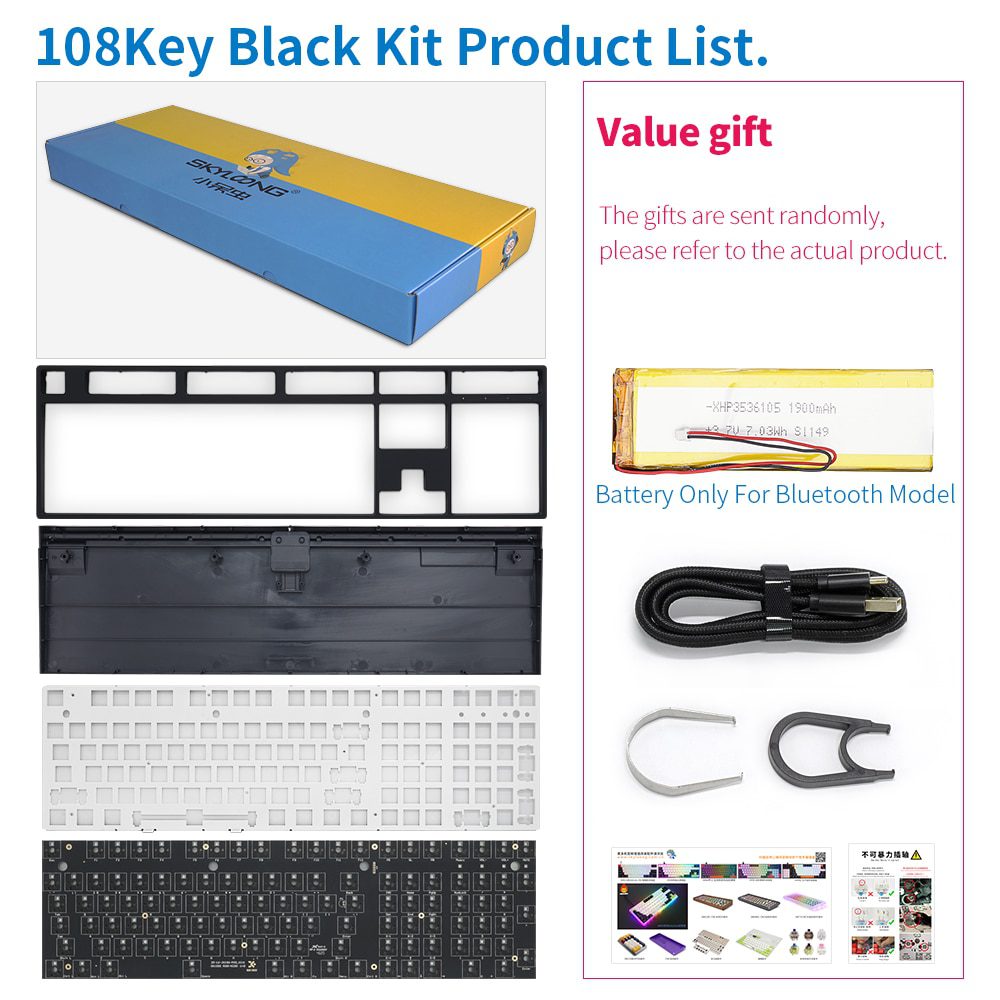 GK108 GK108S Dual Mode hot swappable 100% Custom Mechanical Keyboard Kit support rgb switch led type c software balck white case GK108 GK108S Dual Mode hot swappable 100% Custom Mechanical Keyboard Kit support rgb switch led type c software balck white case