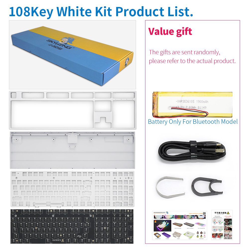 GK108 GK108S Dual Mode hot swappable 100% Custom Mechanical Keyboard Kit support rgb switch led type c software balck white case GK108 GK108S Dual Mode hot swappable 100% Custom Mechanical Keyboard Kit support rgb switch led type c software balck white case