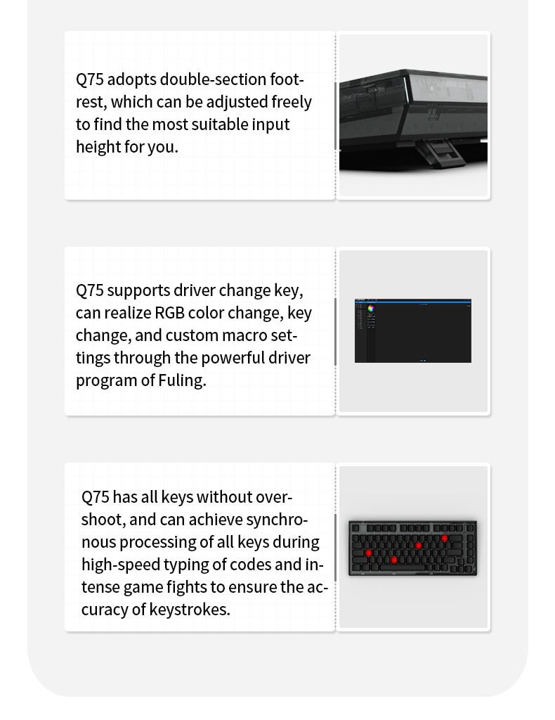 FL·ESPORTS Q75 Mechanical Keyboard Kit 82 Key Hot Swappable RGB Lighting Effect Configuration Driver Cable Mode Wired Version