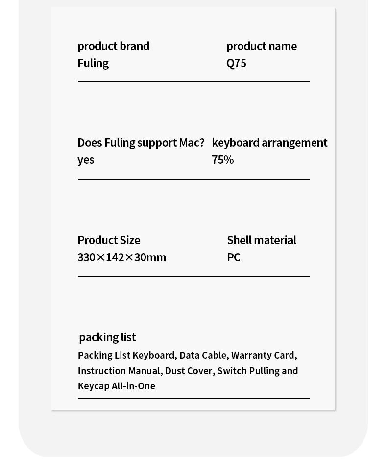 FL·ESPORTS Q75 Mechanical Keyboard Kit 82 Key Hot Swappable RGB Lighting Effect Configuration Driver Cable Mode Wired Version