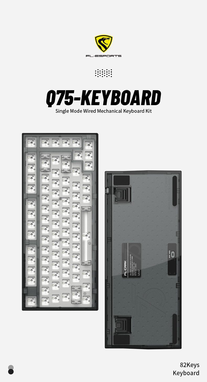 FL·ESPORTS Q75 Mechanical Keyboard Kit 82 Key Hot Swappable RGB Lighting Effect Configuration Driver Cable Mode Wired Version