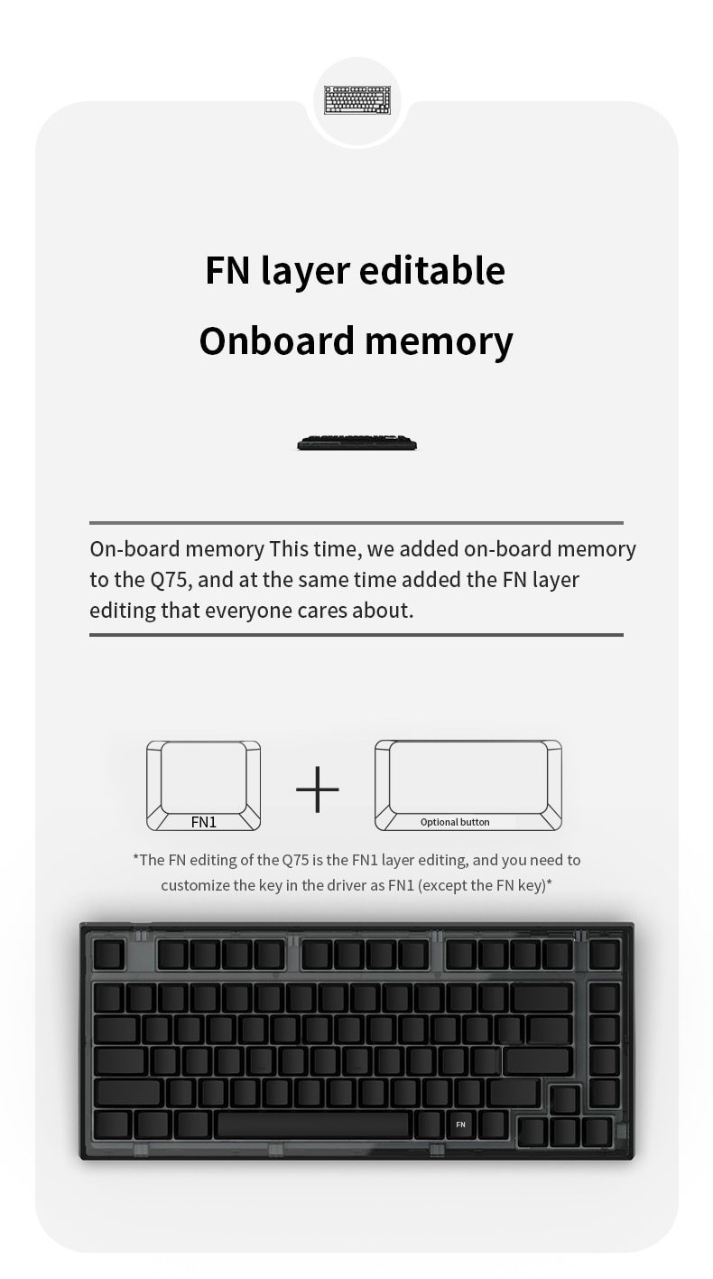 FL·ESPORTS Q75 Mechanical Keyboard Kit 82 Key Hot Swappable RGB Lighting Effect Configuration Driver Cable Mode Wired Version