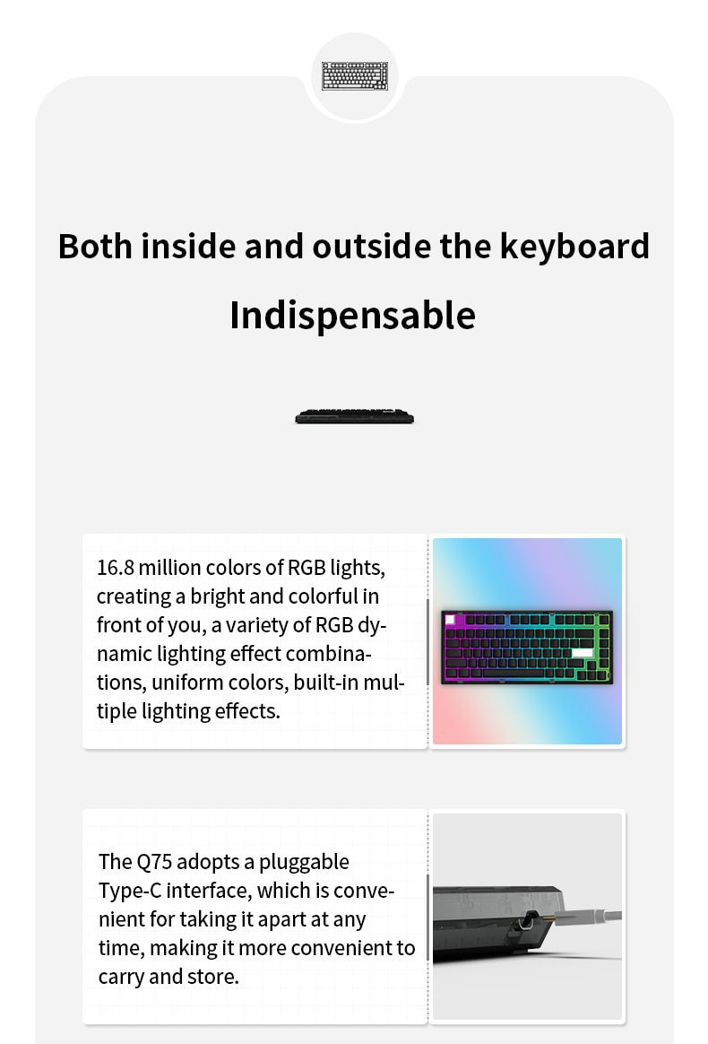 FL·ESPORTS Q75 Mechanical Keyboard Kit 82 Key Hot Swappable RGB Lighting Effect Configuration Driver Cable Mode Wired Version