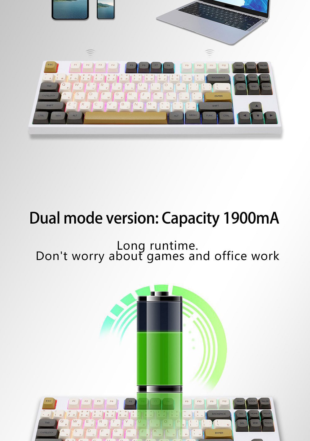 80% MKB87 TKL 87 key dual mode bluetooth White Mechanical Keyboard kit type c hot swappable switch lighting effects RGB switch