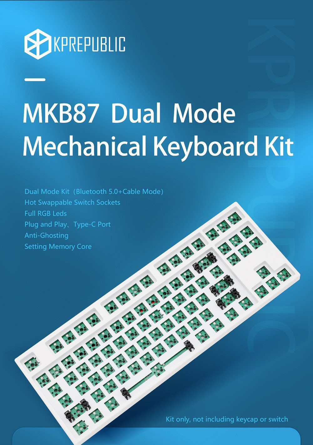 80% MKB87 TKL 87 key dual mode bluetooth White Mechanical Keyboard kit type c hot swappable switch lighting effects RGB switch