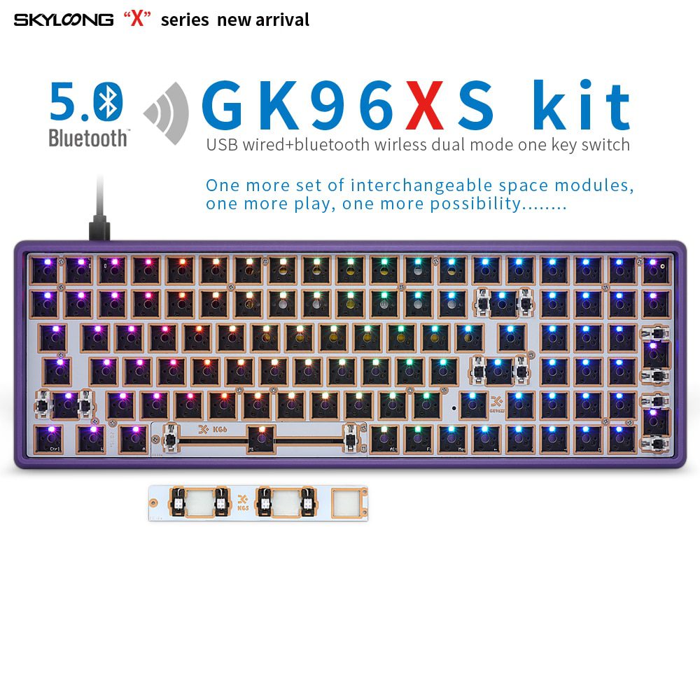 GK96XS Dual Mode Bluetooth hot swappable Mechanical Keyboard Kit support rgb switch leds type c software Grey Purple CNC Case GK96XS Dual Mode Bluetooth hot swappable Mechanical Keyboard Kit support rgb switch leds type c software Grey Purple CNC Case