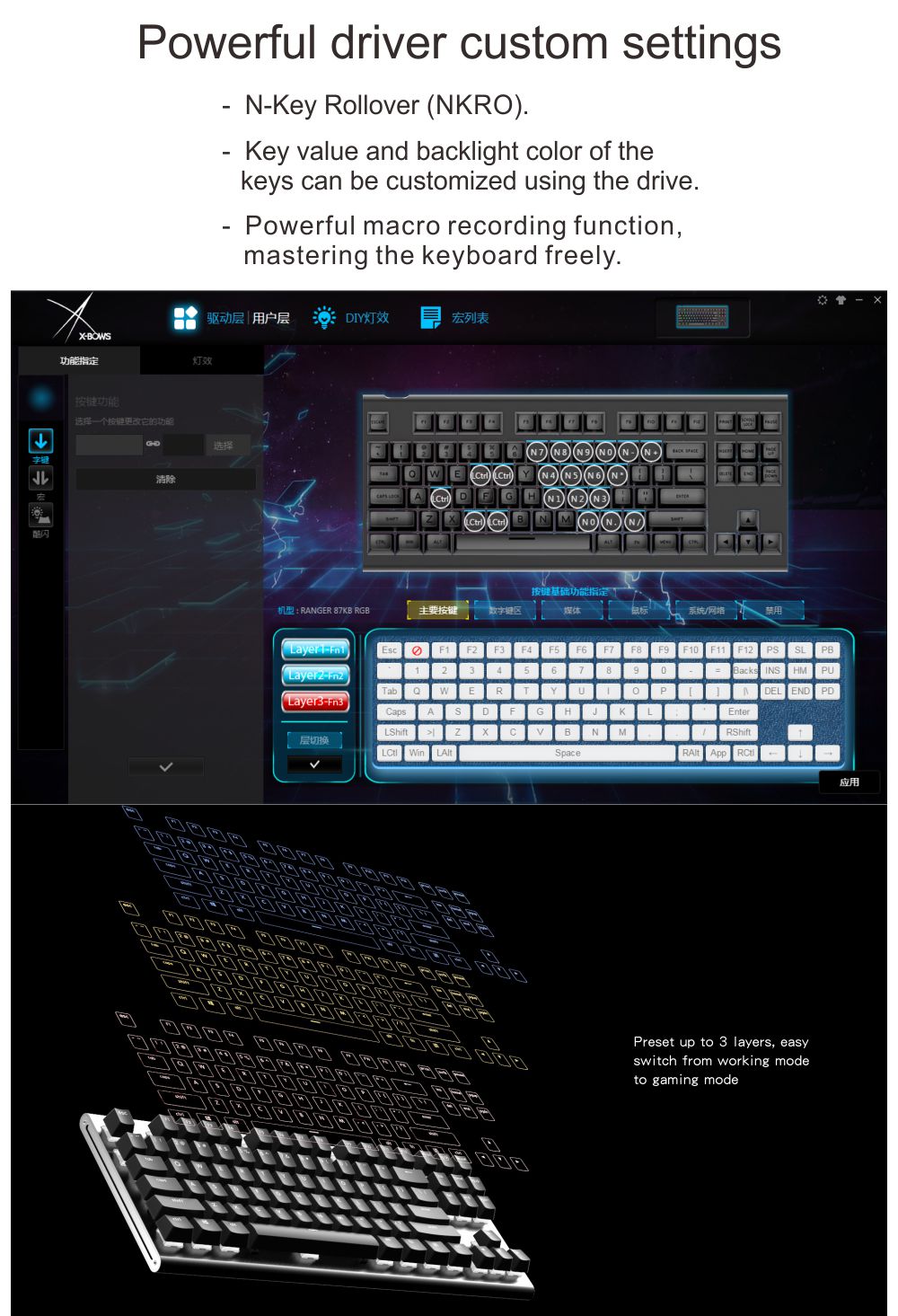 xbow x-bow Ranger Mechanical keyboard kit pcb 87 key 80%  rgb leds type c usb port with cnc case hot swappable