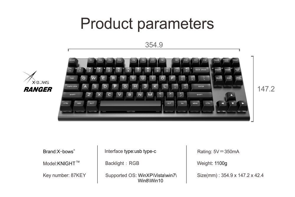 xbow x-bow Ranger Mechanical keyboard kit pcb 87 key 80%  rgb leds type c usb port with cnc case hot swappable