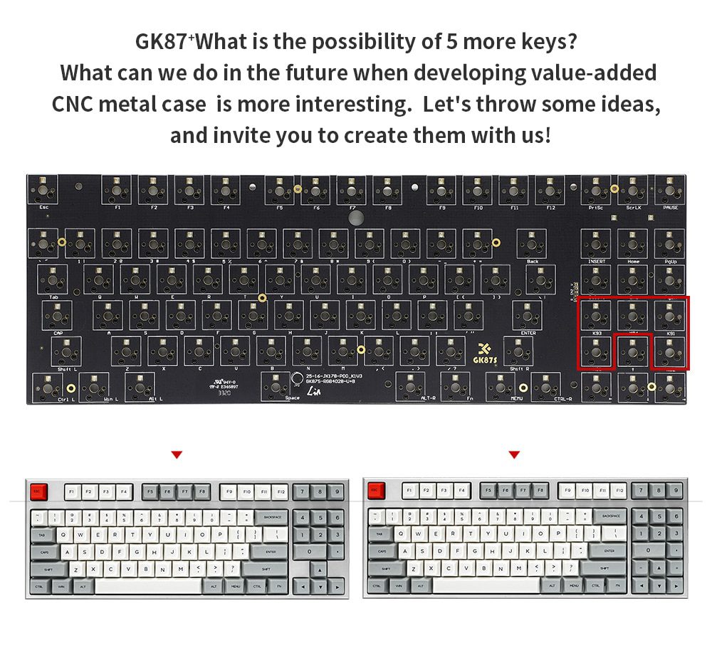 gk87 hot swappable 80% Custom Mechanical Keyboard Kit support rgb switch leds type c has software programmable balck white case gk87 hot swappable 80% Custom Mechanical Keyboard Kit support rgb switch leds type c has software programmable balck white case