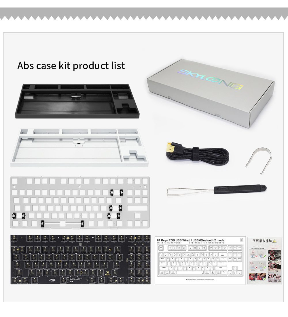 gk87 hot swappable 80% Custom Mechanical Keyboard Kit support rgb switch leds type c has software programmable balck white case gk87 hot swappable 80% Custom Mechanical Keyboard Kit support rgb switch leds type c has software programmable balck white case