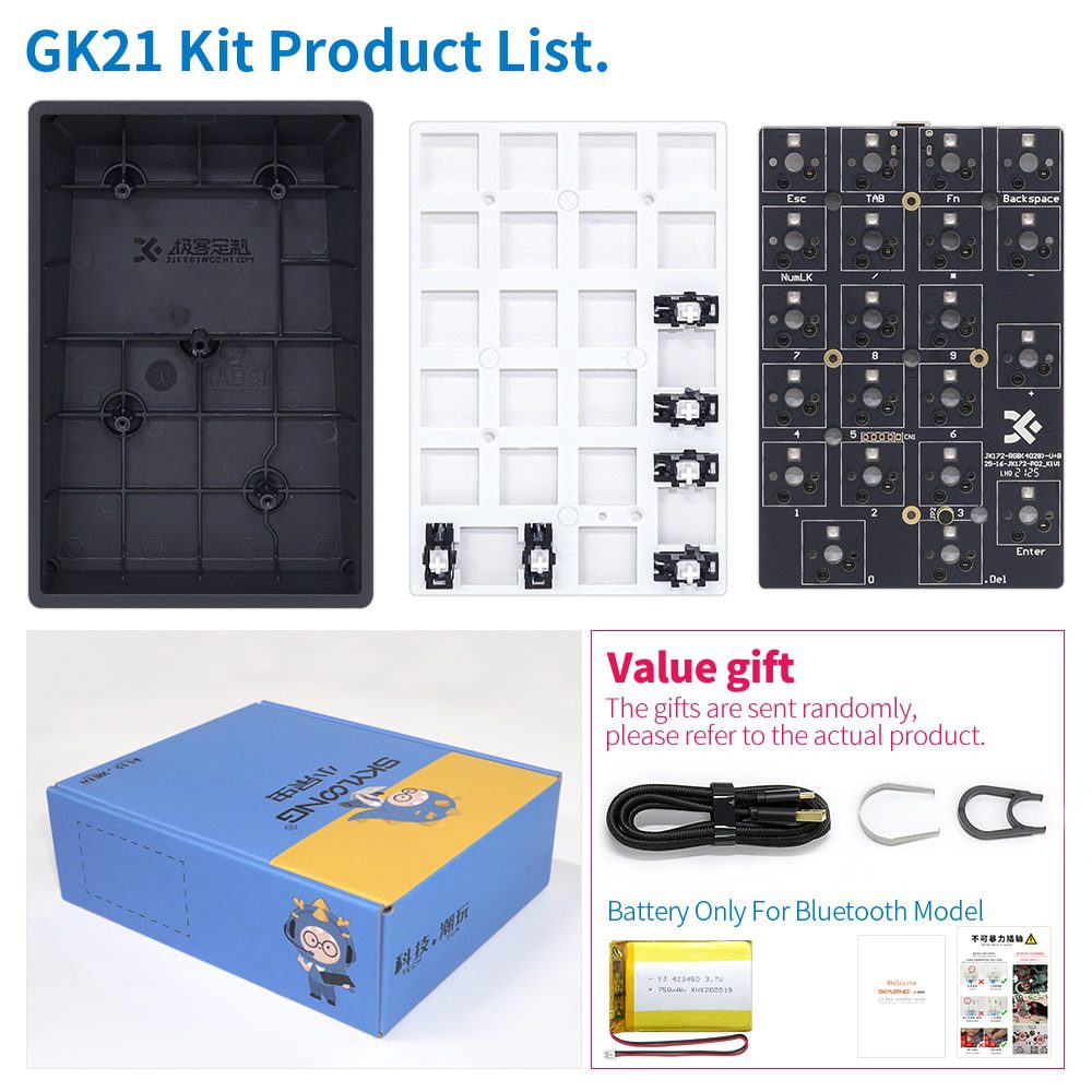 gk21s gk21 hot swappable blue tooth bt dual mode pcb Custom Mechanical Keyboard Numpad Kit rgb smd switch leds type c usb port