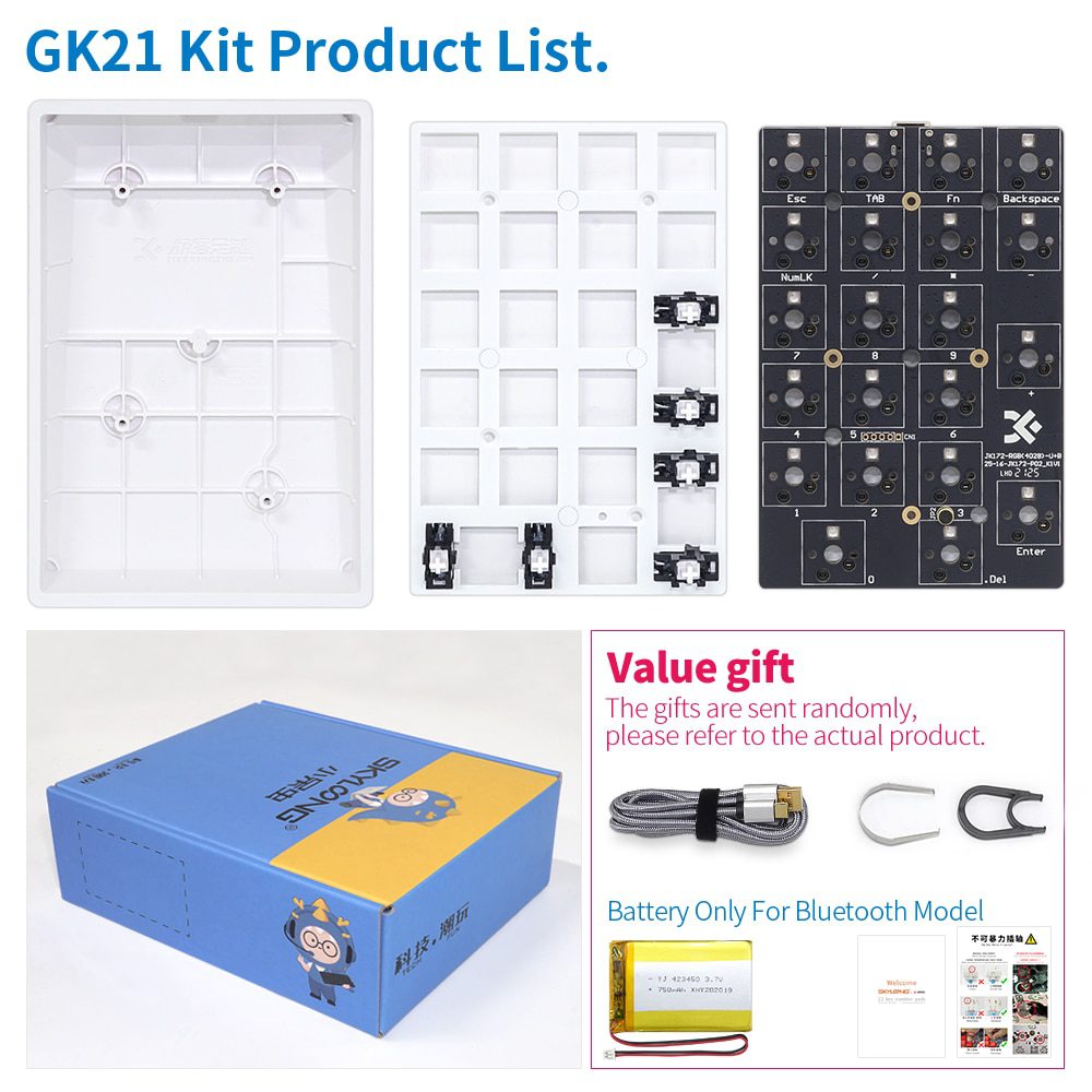 gk21s gk21 hot swappable blue tooth bt dual mode pcb Custom Mechanical Keyboard Numpad Kit rgb smd switch leds type c usb port