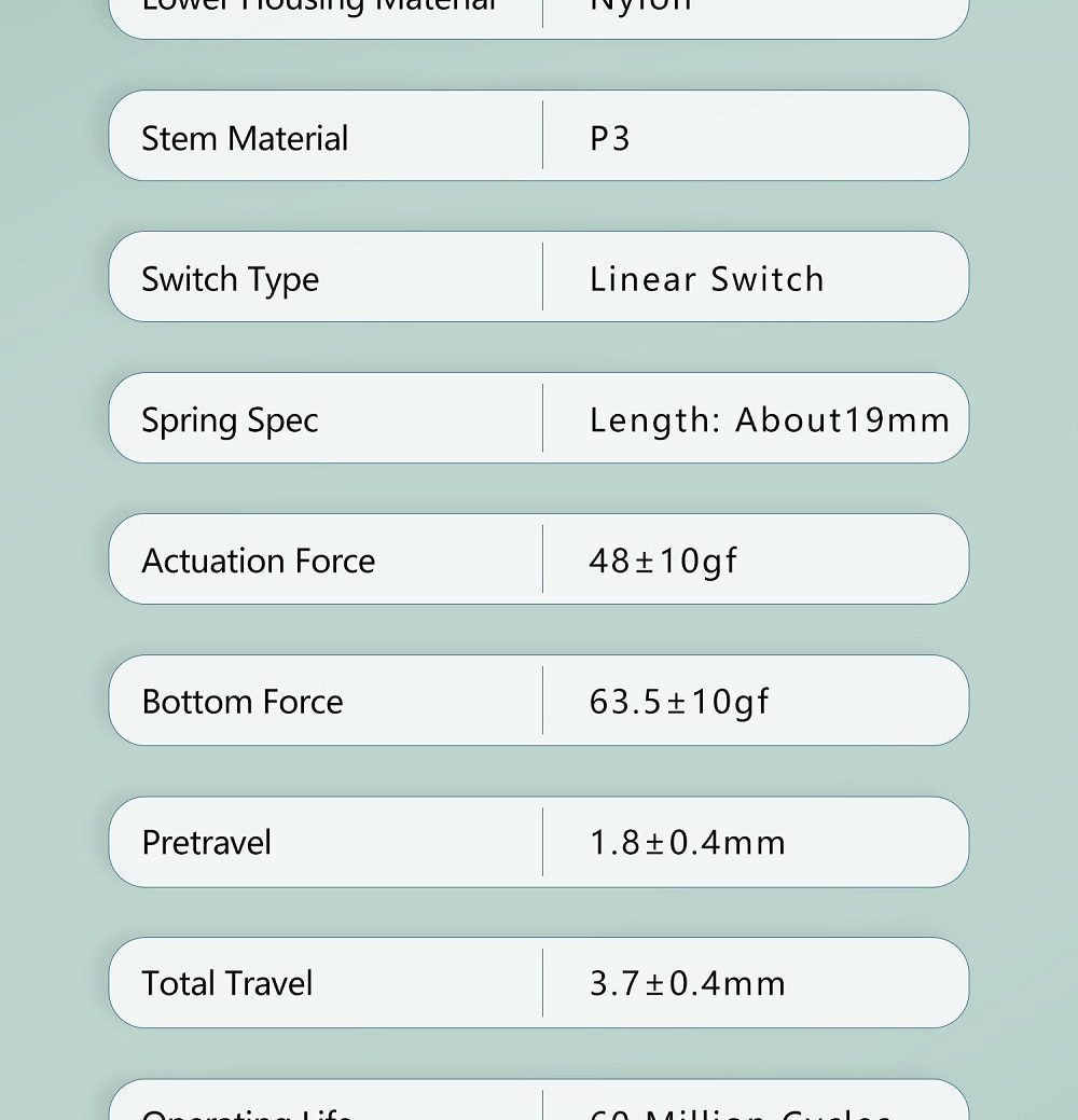 MOYU Hardess Switch RGB SMD Linear 63.5g Switches For Mechanical keyboard mx stem 5pin Dark Green 3 Stages Gold Plated Spring MOYU Hardess Switch RGB SMD Linear 63.5g Switches For Mechanical keyboard mx stem 5pin Dark Green 3 Stages Gold Plated Spring