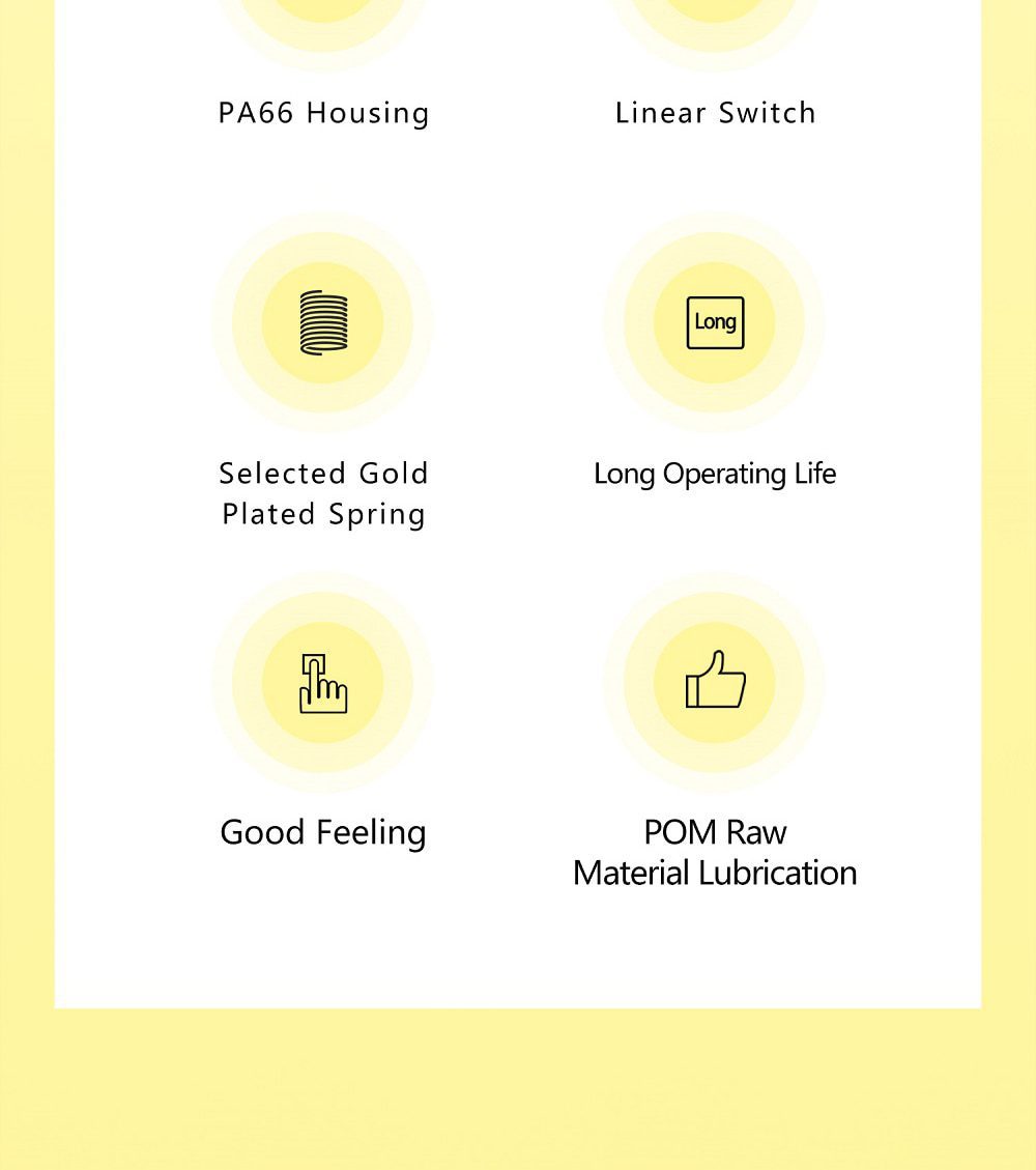 JWICK Ginger Milk Linear Switch 5pin RGB SMD 63.5g mx switch for mechanical keyboard 60m POM PA66 Gold Plated Spring Yellow JWICK Ginger Milk Linear Switch 5pin RGB SMD 63.5g mx switch for mechanical keyboard 60m POM PA66 Gold Plated Spring Yellow