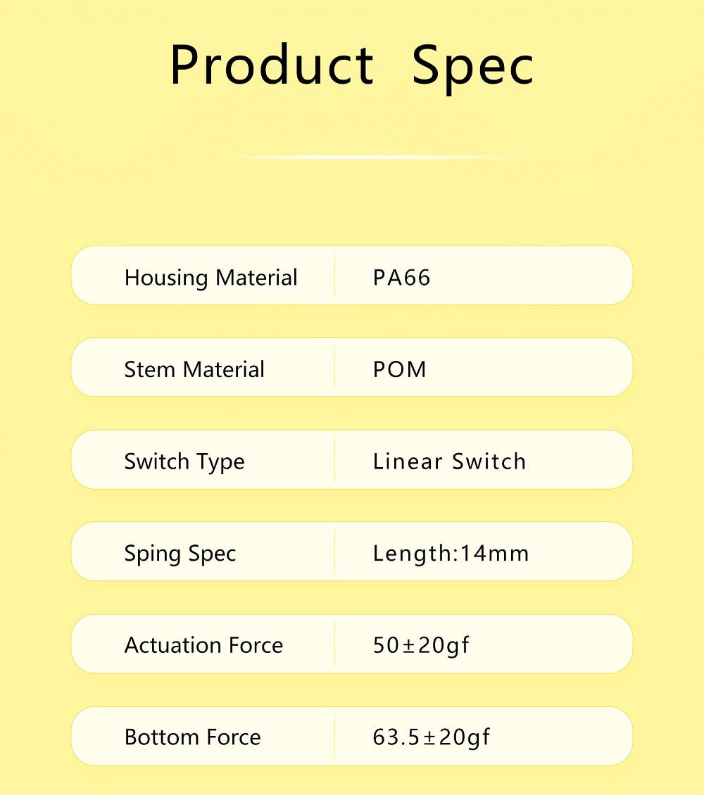JWICK Ginger Milk Linear Switch 5pin RGB SMD 63.5g mx switch for mechanical keyboard 60m POM PA66 Gold Plated Spring Yellow JWICK Ginger Milk Linear Switch 5pin RGB SMD 63.5g mx switch for mechanical keyboard 60m POM PA66 Gold Plated Spring Yellow
