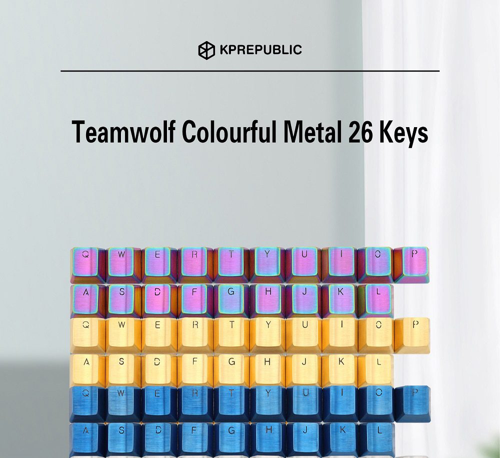 Teamwolf stainless steel MX Metal Keycap for keyboard Alpha 26 key light through back lit Black Blue Gold gradient Teamwolf stainless steel MX Metal Keycap for keyboard Alpha 26 key light through back lit Black Blue Gold gradient