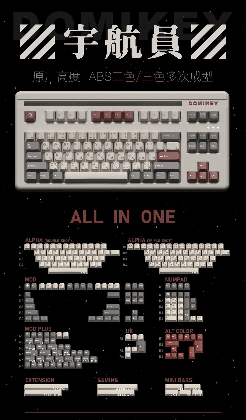 Domikey Astronaut All in One Cherry Profile abs doubleshot keycap for mx stem keyboard 87 104 gh60 xd64 xd68 BM60 BM65 BM68 Domikey Astronaut All in One Cherry Profile abs doubleshot keycap for mx stem keyboard 87 104 gh60 xd64 xd68 BM60 BM65 BM68