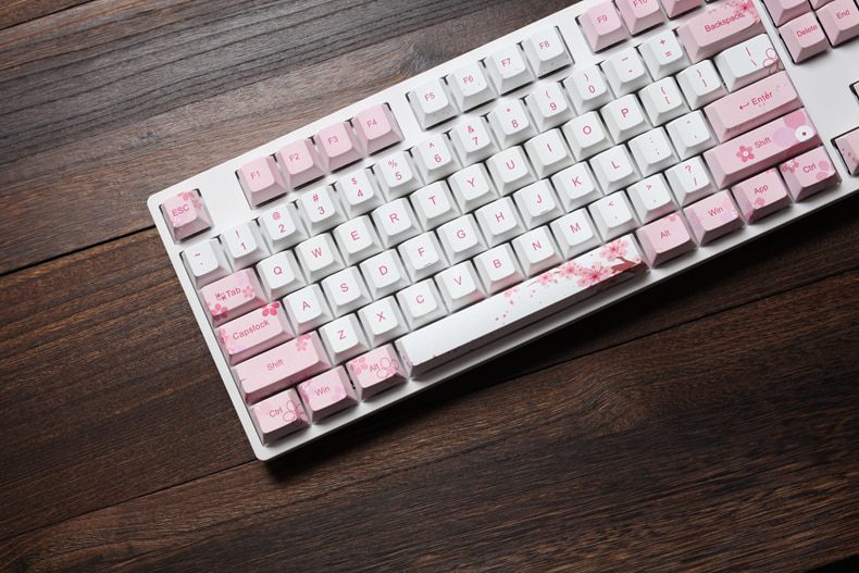 Cherry profile Dye Sub Keycap Set thick PBT plastic sakura flower white pink colorway for gh60 xd64 xd84 xd96 tada68 87 104 Cherry profile Dye Sub Keycap Set thick PBT plastic sakura flower white pink colorway for gh60 xd64 xd84 xd96 tada68 87 104