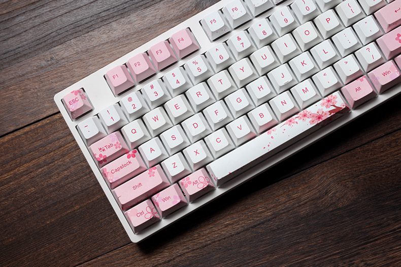 Cherry profile Dye Sub Keycap Set thick PBT plastic sakura flower white pink colorway for gh60 xd64 xd84 xd96 tada68 87 104 Cherry profile Dye Sub Keycap Set thick PBT plastic sakura flower white pink colorway for gh60 xd64 xd84 xd96 tada68 87 104