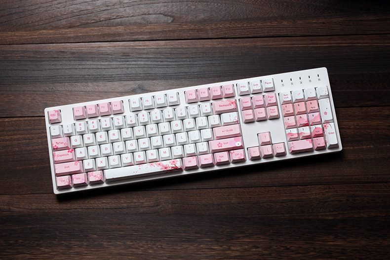 Cherry profile Dye Sub Keycap Set thick PBT plastic sakura flower white pink colorway for gh60 xd64 xd84 xd96 tada68 87 104 Cherry profile Dye Sub Keycap Set thick PBT plastic sakura flower white pink colorway for gh60 xd64 xd84 xd96 tada68 87 104