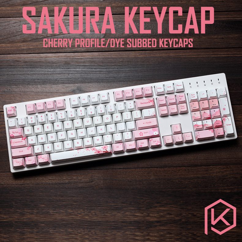 Cherry profile Dye Sub Keycap Set thick PBT plastic sakura flower white pink colorway for gh60 xd64 xd84 xd96 tada68 87 104 Cherry profile Dye Sub Keycap Set thick PBT plastic sakura flower white pink colorway for gh60 xd64 xd84 xd96 tada68 87 104