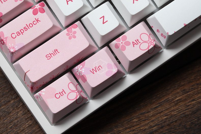 Cherry profile Dye Sub Keycap Set thick PBT plastic sakura flower white pink colorway for gh60 xd64 xd84 xd96 tada68 87 104 Cherry profile Dye Sub Keycap Set thick PBT plastic sakura flower white pink colorway for gh60 xd64 xd84 xd96 tada68 87 104