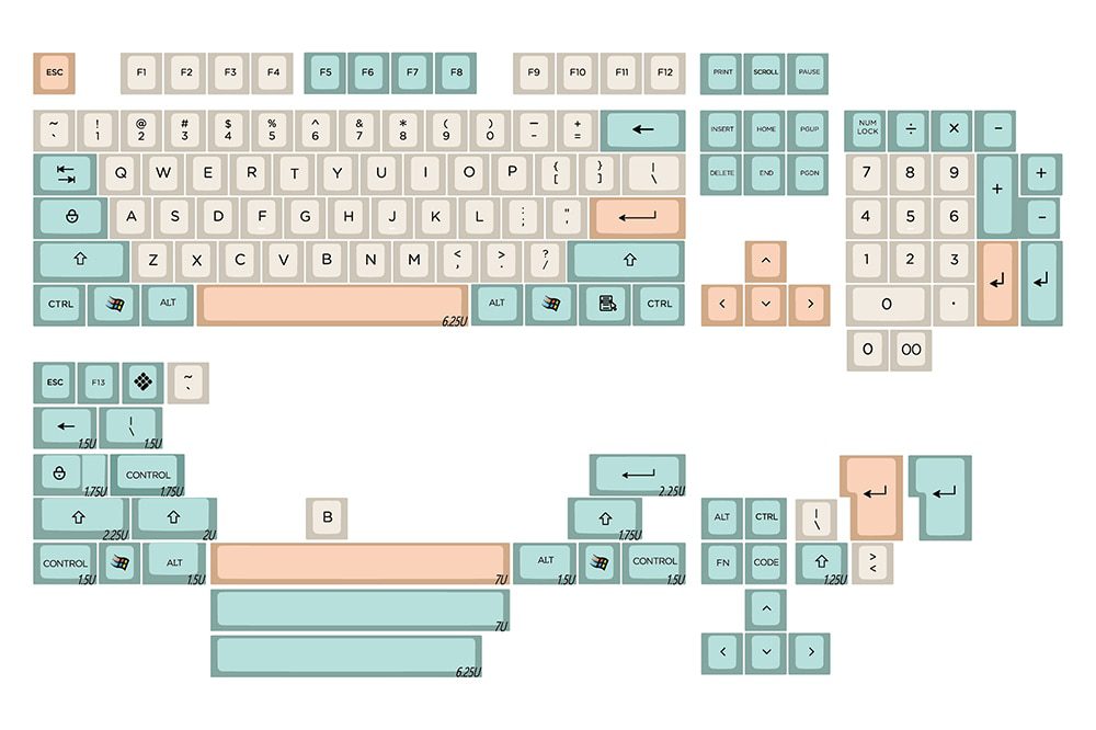 WM Elegant Beige Green Dye Sub Keycap Thick PBT DSA Profile for keyboard 87 tkl 104 ansi xd64 bm60 xd68 bm65 bm68 WM Elegant Beige Green Dye Sub Keycap Thick PBT DSA Profile for keyboard 87 tkl 104 ansi xd64 bm60 xd68 bm65 bm68