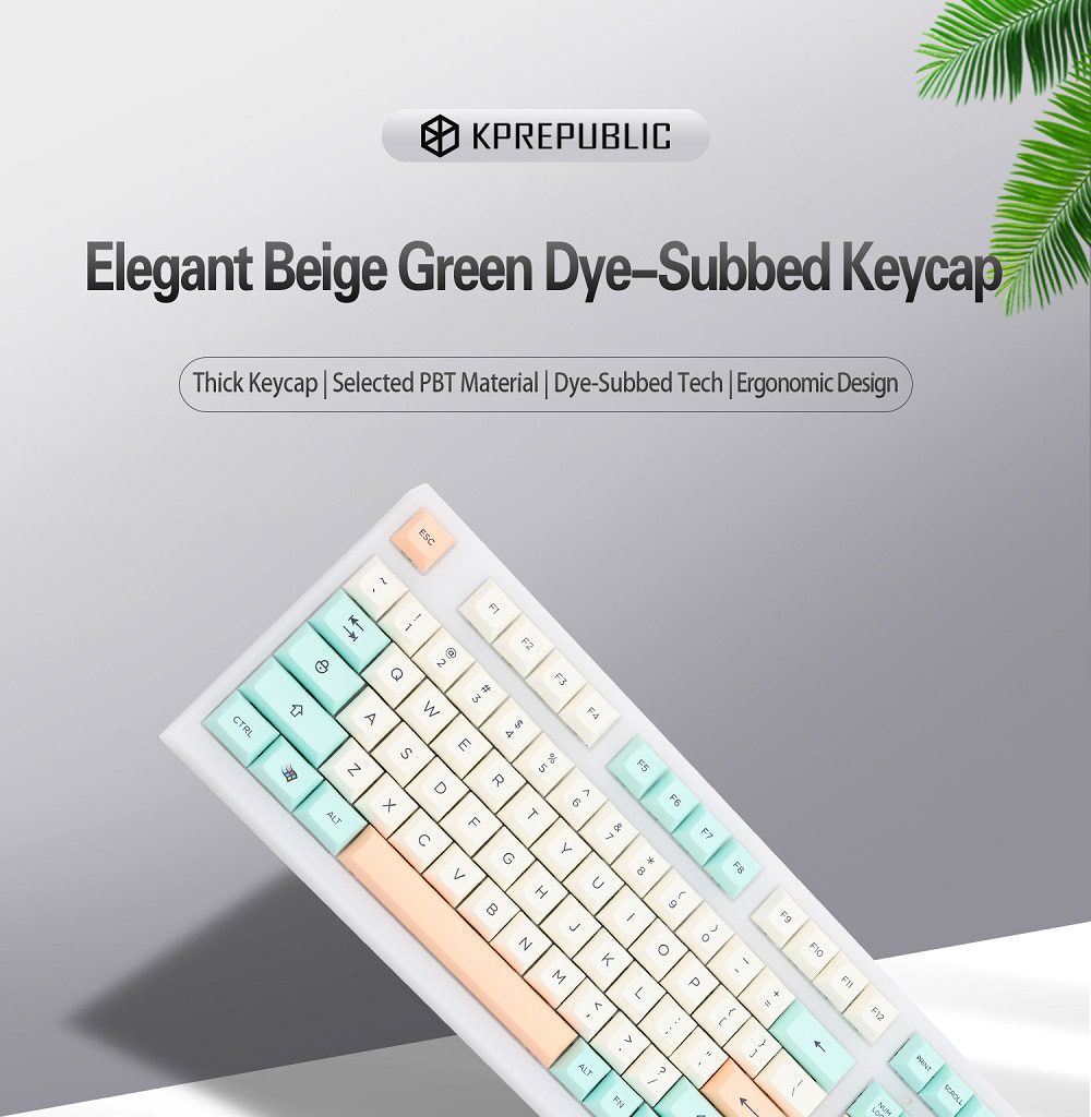 WM Elegant Beige Green Dye Sub Keycap Thick PBT DSA Profile for keyboard 87 tkl 104 ansi xd64 bm60 xd68 bm65 bm68 WM Elegant Beige Green Dye Sub Keycap Thick PBT DSA Profile for keyboard 87 tkl 104 ansi xd64 bm60 xd68 bm65 bm68