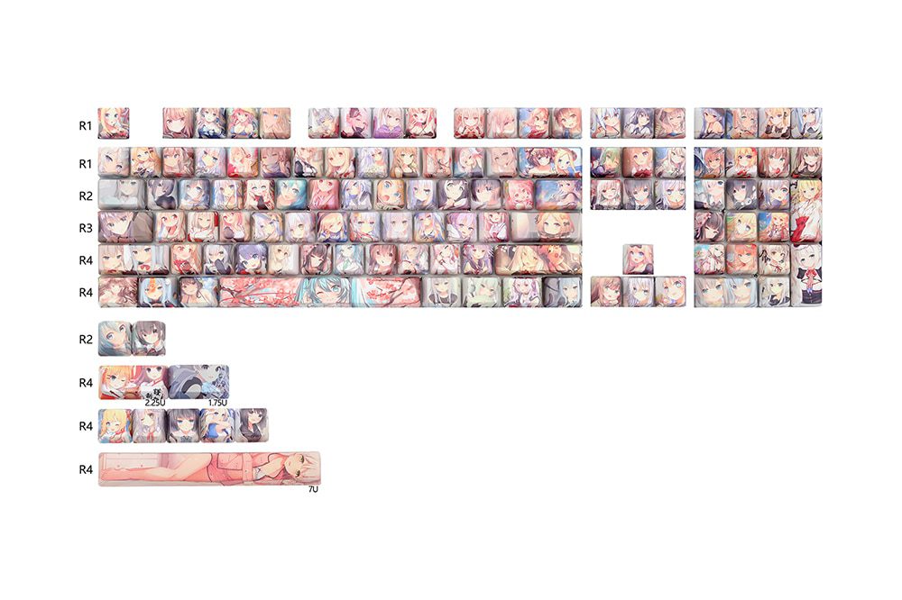 OMO cartoon anime beautiful young girl OEM profile Dye Sub Keycap for mechanical keyboard 60 87 104 tkl ansi xd64 bm60 bm68 OMO cartoon anime beautiful young girl OEM profile Dye Sub Keycap for mechanical keyboard 60 87 104 tkl ansi xd64 bm60 bm68