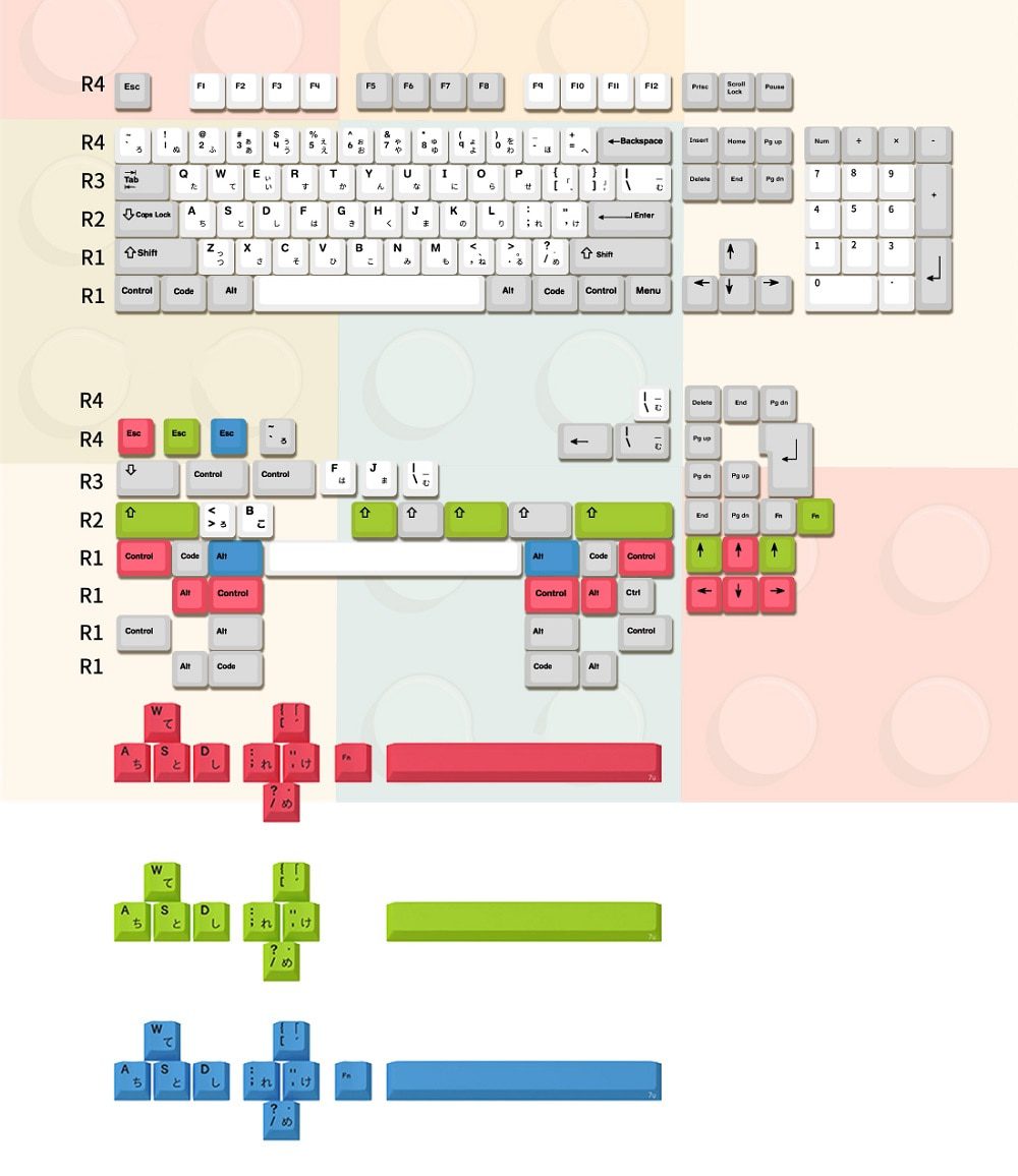 LOOP Blocks Contrast Color Cherry profile Dye Sub Keycap Set thick PBT for keyboard gh60 xd60 xd84 tada68 87 104 BM60 BM65