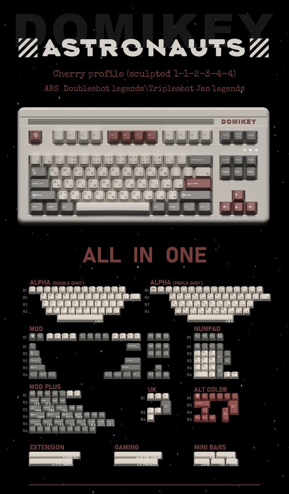 Domikey Astronaut Cherry Profile abs doubleshot keycap for mx stem keyboard poker 87 104 gh60 xd64 xd68 xd84 BM60 BM65 BM68 BM80 Domikey Astronaut Cherry Profile abs doubleshot keycap for mx stem keyboard poker 87 104 gh60 xd64 xd68 xd84 BM60 BM65 BM68 BM80