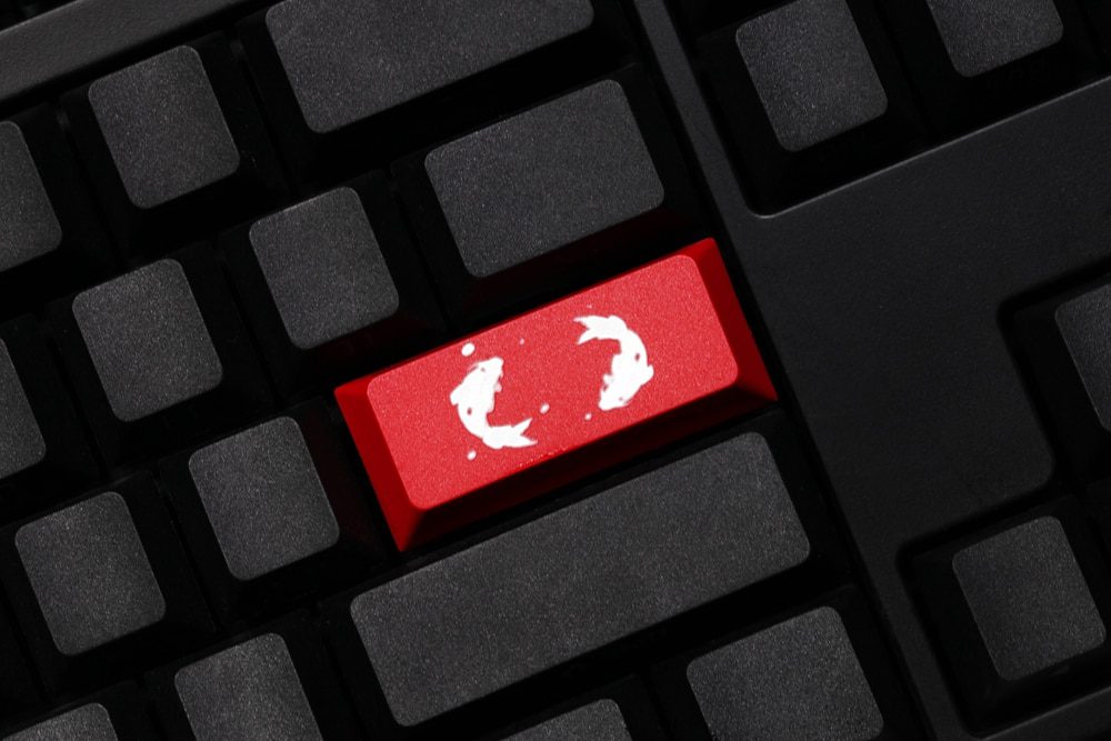 Novelty cherry profile dip dye sculpture pbt keycap for mechanical keyboard laser etched legend koi fish enter black red blue