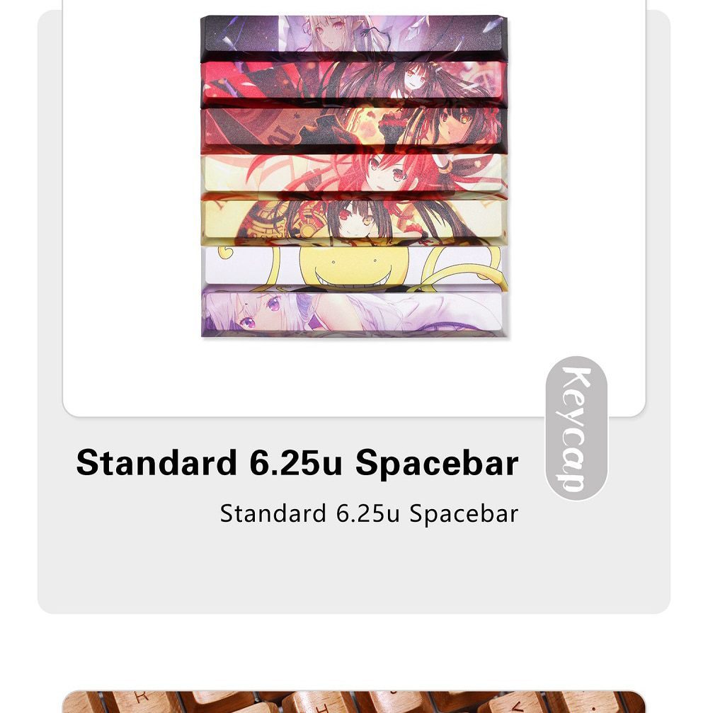 Allover dye subbed Keycap Novelty 6.25u spacebar pbt for keyboard Makise Kurisu Korosensei Emilia Kafuu Chino Tokisaki Kurumi Allover dye subbed Keycap Novelty 6.25u spacebar pbt for keyboard Makise Kurisu Korosensei Emilia Kafuu Chino Tokisaki Kurumi