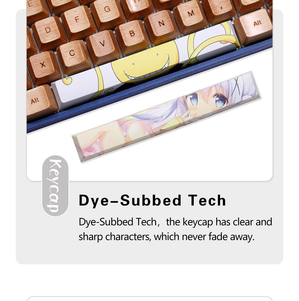 Allover dye subbed Keycap Novelty 6.25u spacebar pbt for keyboard Makise Kurisu Korosensei Emilia Kafuu Chino Tokisaki Kurumi Allover dye subbed Keycap Novelty 6.25u spacebar pbt for keyboard Makise Kurisu Korosensei Emilia Kafuu Chino Tokisaki Kurumi